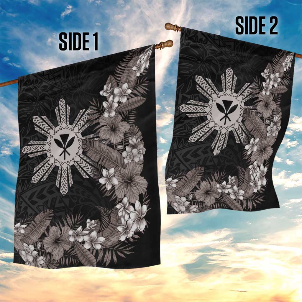 Tropical Hawaii and Philippines Garden Flag Kanaka Maoli and Sun Badge Batok Tattoo Grayscale LT03 - Polynesian Pride