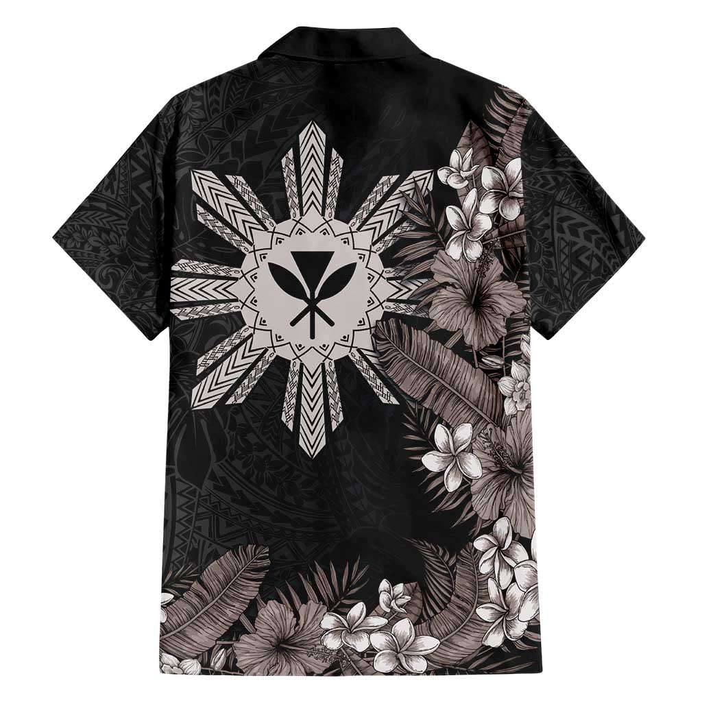 Tropical Hawaii and Philippines Hawaiian Shirt Kanaka Maoli and Sun Badge Batok Tattoo Grayscale LT03 - Polynesian Pride