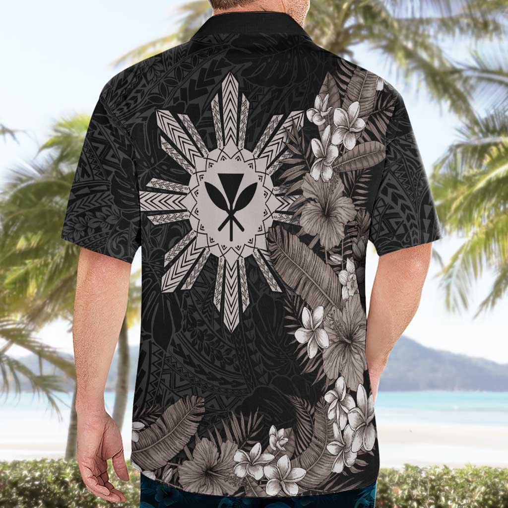 Tropical Hawaii and Philippines Hawaiian Shirt Kanaka Maoli and Sun Badge Batok Tattoo Grayscale LT03 - Polynesian Pride
