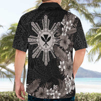Tropical Hawaii and Philippines Hawaiian Shirt Kanaka Maoli and Sun Badge Batok Tattoo Grayscale LT03 - Polynesian Pride