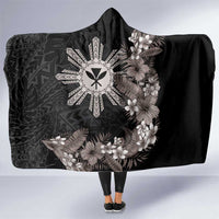 Tropical Hawaii and Philippines Hooded Blanket Kanaka Maoli and Sun Badge Batok Tattoo Grayscale LT03 One Size Black - Polynesian Pride