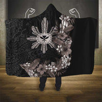 Tropical Hawaii and Philippines Hooded Blanket Kanaka Maoli and Sun Badge Batok Tattoo Grayscale LT03 - Polynesian Pride