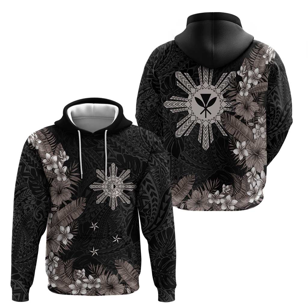 Tropical Hawaii and Philippines Hoodie Kanaka Maoli and Sun Badge Batok Tattoo Grayscale LT03 - Polynesian Pride
