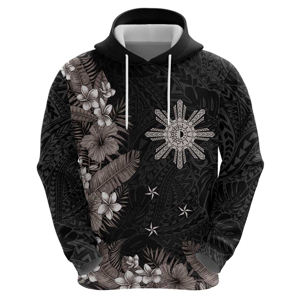 Tropical Hawaii and Philippines Hoodie Kanaka Maoli and Sun Badge Batok Tattoo Grayscale LT03 - Polynesian Pride