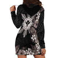 Tropical Hawaii and Philippines Hoodie Dress Kanaka Maoli and Sun Badge Batok Tattoo Grayscale LT03 - Polynesian Pride