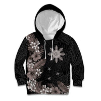 Tropical Hawaii and Philippines Kid Hoodie Kanaka Maoli and Sun Badge Batok Tattoo Grayscale LT03 Hoodie Black - Polynesian Pride