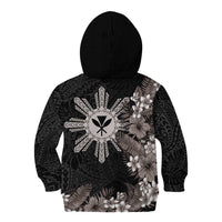 Tropical Hawaii and Philippines Kid Hoodie Kanaka Maoli and Sun Badge Batok Tattoo Grayscale LT03 - Polynesian Pride