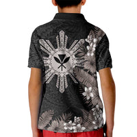 Tropical Hawaii and Philippines Kid Polo Shirt Kanaka Maoli and Sun Badge Batok Tattoo Grayscale LT03 - Polynesian Pride