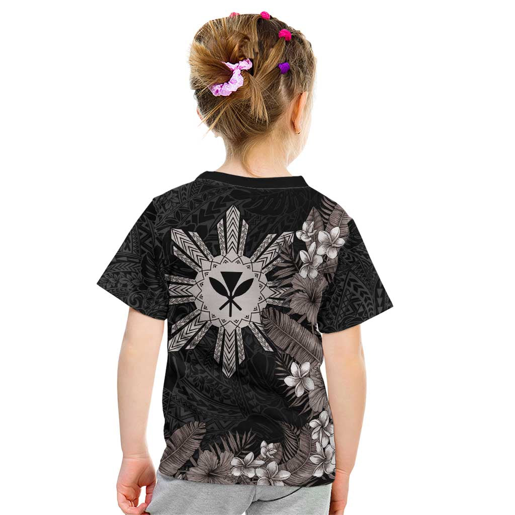 Tropical Hawaii and Philippines Kid T Shirt Kanaka Maoli and Sun Badge Batok Tattoo Grayscale LT03 - Polynesian Pride