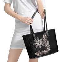 Tropical Hawaii and Philippines Leather Tote Bag Kanaka Maoli and Sun Badge Batok Tattoo Grayscale LT03 - Polynesian Pride