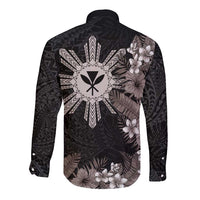 Tropical Hawaii and Philippines Long Sleeve Button Shirt Kanaka Maoli and Sun Badge Batok Tattoo Grayscale LT03 - Polynesian Pride