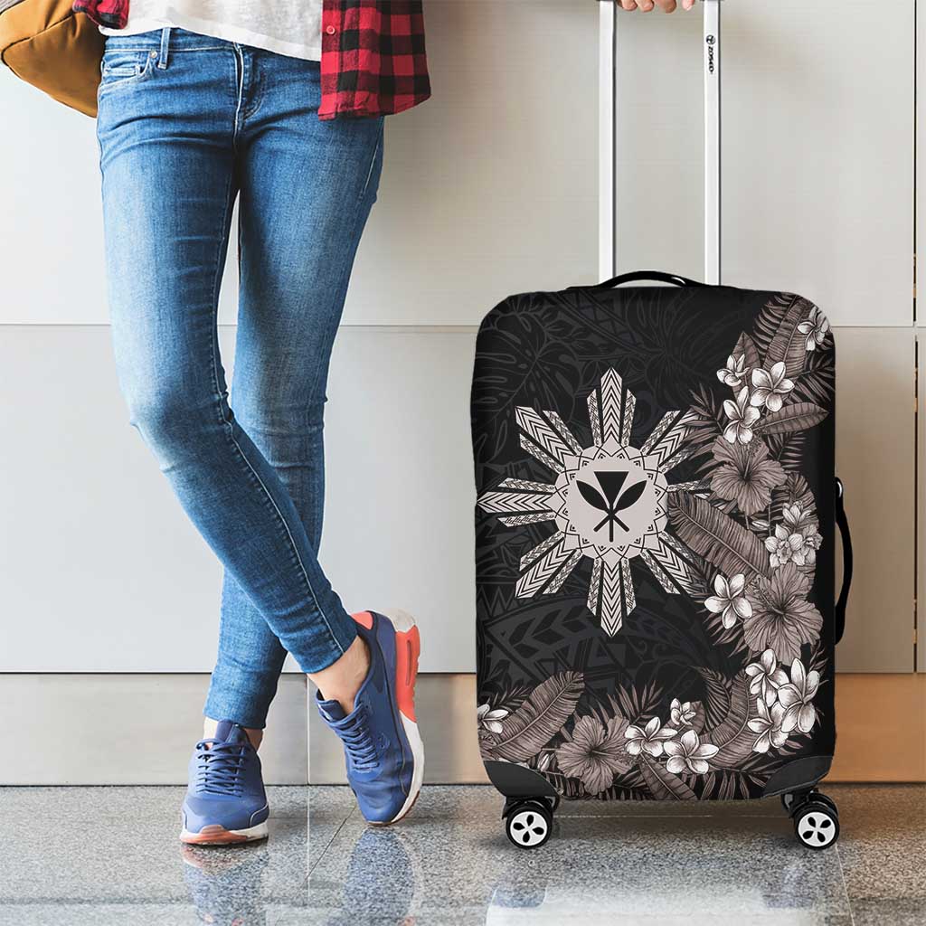 Tropical Hawaii and Philippines Luggage Cover Kanaka Maoli and Sun Badge Batok Tattoo Grayscale LT03 - Polynesian Pride