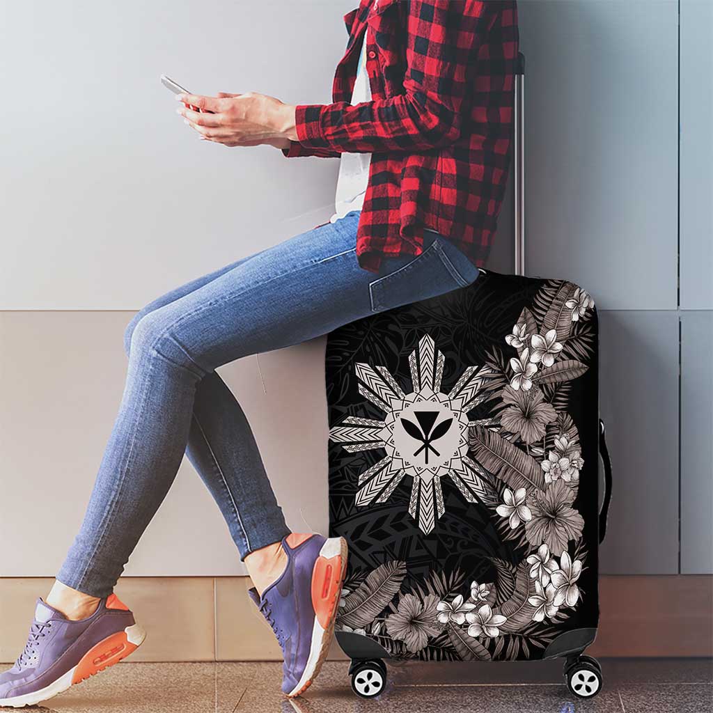 Tropical Hawaii and Philippines Luggage Cover Kanaka Maoli and Sun Badge Batok Tattoo Grayscale LT03 - Polynesian Pride