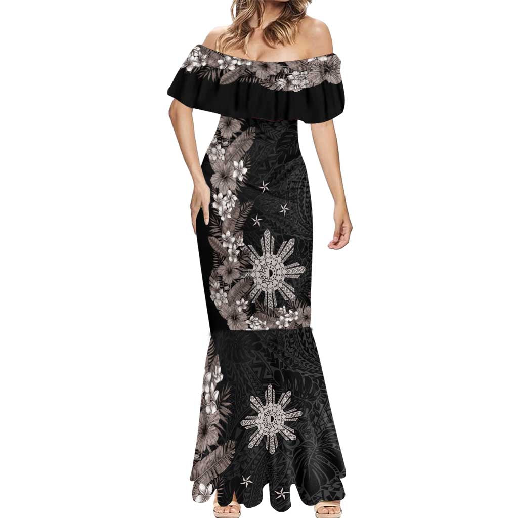 Tropical Hawaii and Philippines Mermaid Dress Kanaka Maoli and Sun Badge Batok Tattoo Grayscale LT03 - Polynesian Pride