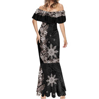 Tropical Hawaii and Philippines Mermaid Dress Kanaka Maoli and Sun Badge Batok Tattoo Grayscale LT03 - Polynesian Pride