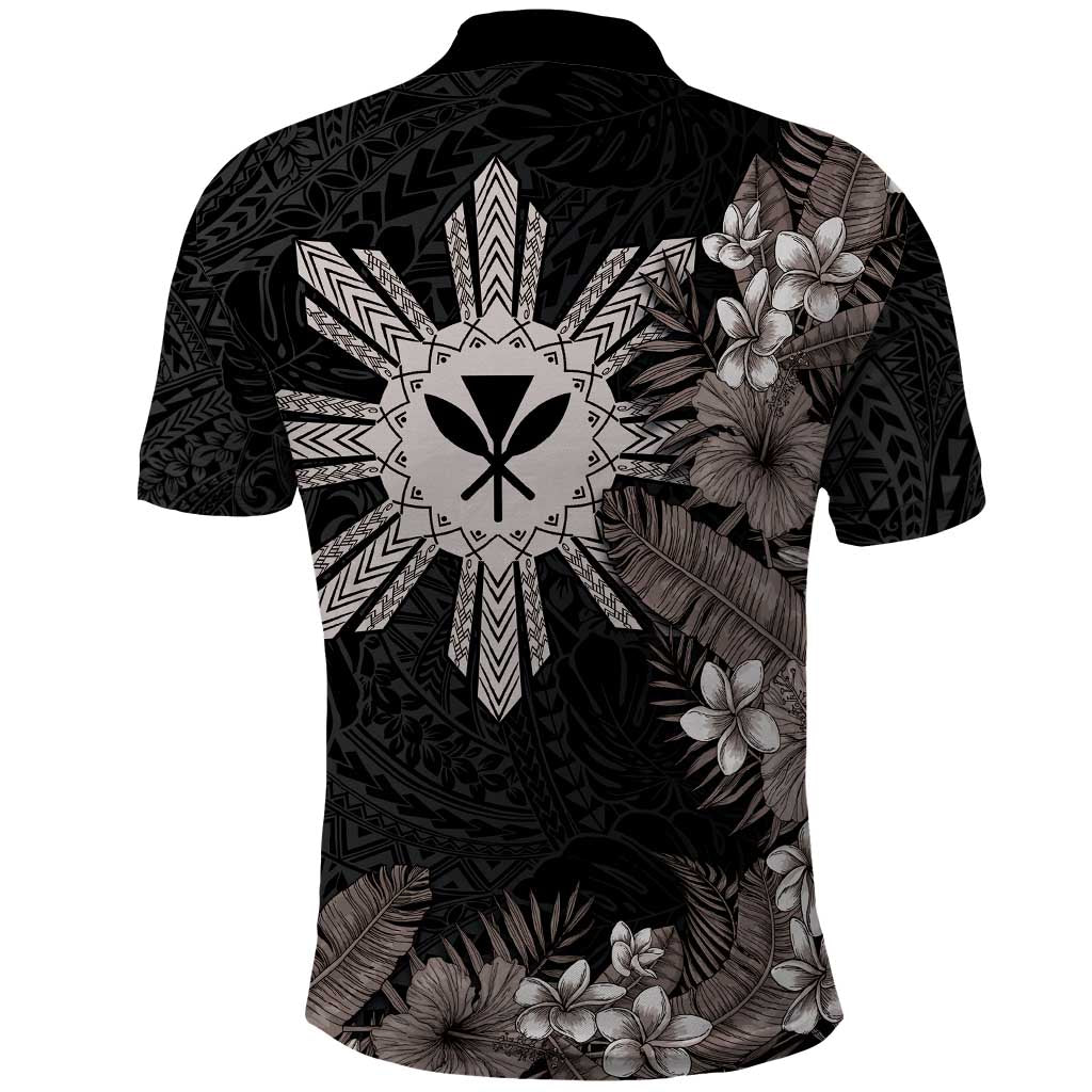 Tropical Hawaii and Philippines Polo Shirt Kanaka Maoli and Sun Badge Batok Tattoo Grayscale LT03 - Polynesian Pride