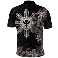 Tropical Hawaii and Philippines Polo Shirt Kanaka Maoli and Sun Badge Batok Tattoo Grayscale LT03 - Polynesian Pride