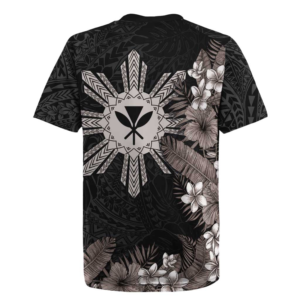 Tropical Hawaii and Philippines Rugby Jersey Kanaka Maoli and Sun Badge Batok Tattoo Grayscale LT03 - Polynesian Pride