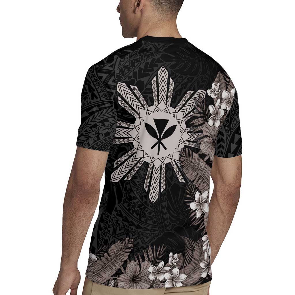 Tropical Hawaii and Philippines Rugby Jersey Kanaka Maoli and Sun Badge Batok Tattoo Grayscale LT03 - Polynesian Pride