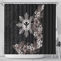 Tropical Hawaii and Philippines Shower Curtain Kanaka Maoli and Sun Badge Batok Tattoo Grayscale LT03 - Polynesian Pride