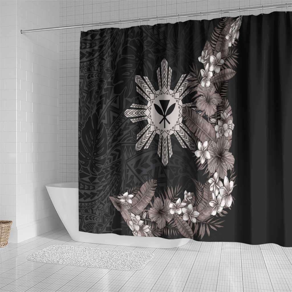 Tropical Hawaii and Philippines Shower Curtain Kanaka Maoli and Sun Badge Batok Tattoo Grayscale LT03 - Polynesian Pride