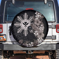 Tropical Hawaii and Philippines Spare Tire Cover Kanaka Maoli and Sun Badge Batok Tattoo Grayscale LT03 Black - Polynesian Pride