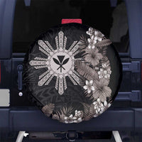 Tropical Hawaii and Philippines Spare Tire Cover Kanaka Maoli and Sun Badge Batok Tattoo Grayscale LT03 - Polynesian Pride