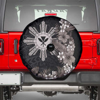 Tropical Hawaii and Philippines Spare Tire Cover Kanaka Maoli and Sun Badge Batok Tattoo Grayscale LT03 - Polynesian Pride
