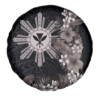 Tropical Hawaii and Philippines Spare Tire Cover Kanaka Maoli and Sun Badge Batok Tattoo Grayscale LT03 - Polynesian Pride