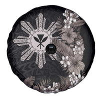 Tropical Hawaii and Philippines Spare Tire Cover Kanaka Maoli and Sun Badge Batok Tattoo Grayscale LT03 - Polynesian Pride