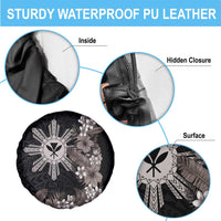 Tropical Hawaii and Philippines Spare Tire Cover Kanaka Maoli and Sun Badge Batok Tattoo Grayscale LT03 - Polynesian Pride