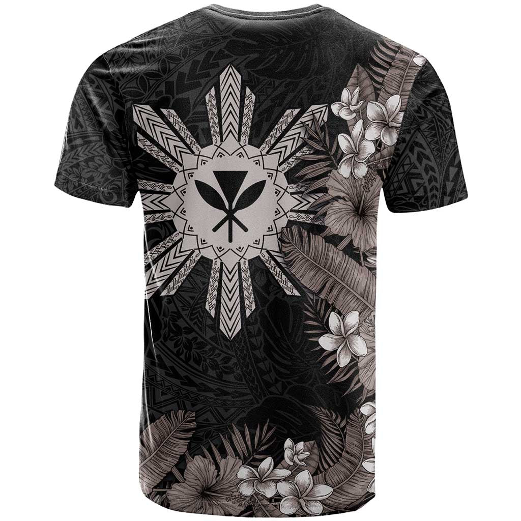 Tropical Hawaii and Philippines T Shirt Kanaka Maoli and Sun Badge Batok Tattoo Grayscale LT03 - Polynesian Pride