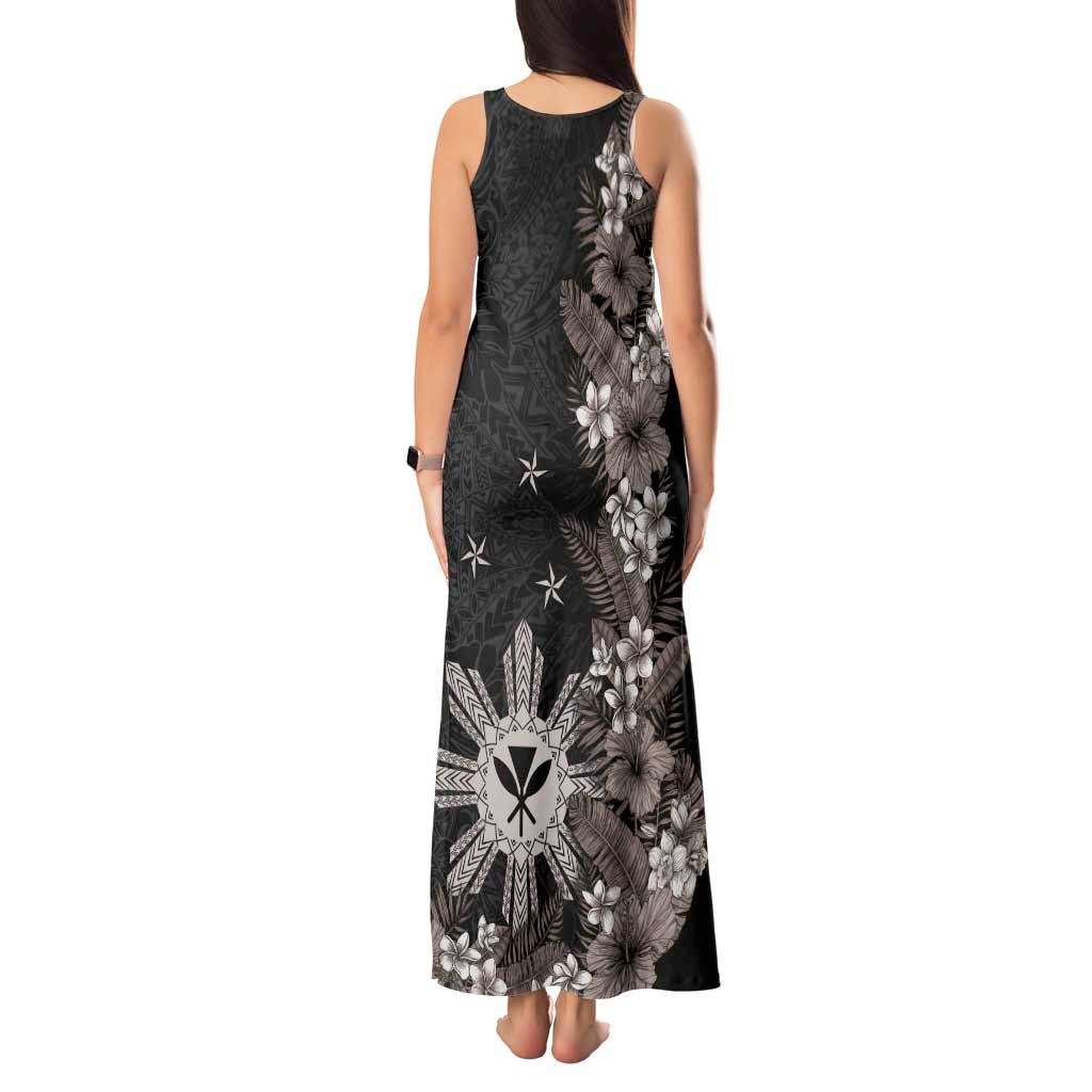 Tropical Hawaii and Philippines Tank Maxi Dress Kanaka Maoli and Sun Badge Batok Tattoo Grayscale LT03 - Polynesian Pride