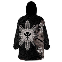 Tropical Hawaii and Philippines Wearable Blanket Hoodie Kanaka Maoli and Sun Badge Batok Tattoo Grayscale LT03 - Polynesian Pride