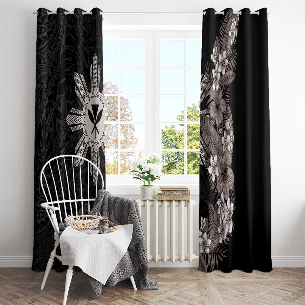 Tropical Hawaii and Philippines Window Curtain Kanaka Maoli and Sun Badge Batok Tattoo Grayscale