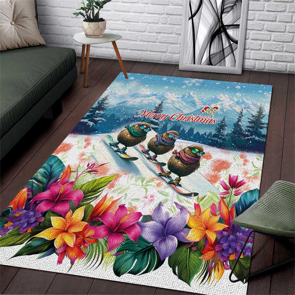 New Zealand Merry Christmas Area Rug Kiwi Birds Snow Boarding-Vibrant Tropical Flower - Polynesian Pride