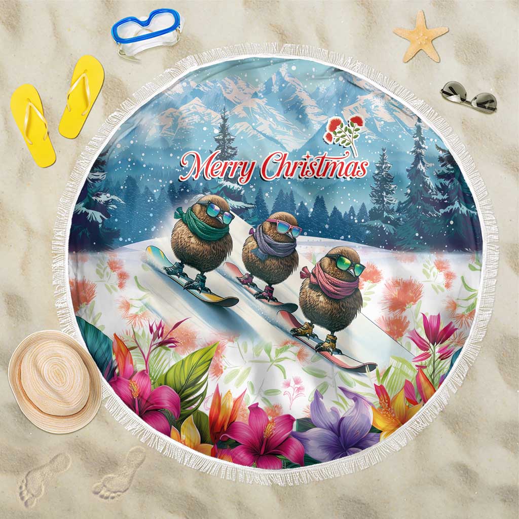 New Zealand Merry Christmas Beach Blanket Kiwi Birds Snow Boarding-Vibrant Tropical Flower LT03 One Size 150cm White - Polynesian Pride