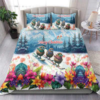 New Zealand Merry Christmas Bedding Set Kiwi Birds Snow Boarding-Vibrant Tropical Flower LT03 - Polynesian Pride