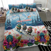 New Zealand Merry Christmas Bedding Set Kiwi Birds Snow Boarding-Vibrant Tropical Flower LT03 - Polynesian Pride