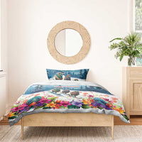 New Zealand Merry Christmas Bedding Set Kiwi Birds Snow Boarding-Vibrant Tropical Flower LT03 - Polynesian Pride