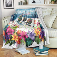 New Zealand Merry Christmas Blanket Kiwi Birds Snow Boarding-Vibrant Tropical Flower LT03 White - Polynesian Pride