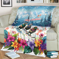 New Zealand Merry Christmas Blanket Kiwi Birds Snow Boarding-Vibrant Tropical Flower LT03 - Polynesian Pride