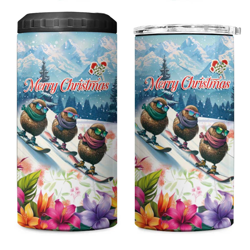 New Zealand Merry Christmas 4 in 1 Can Cooler Tumbler Kiwi Birds Snow Boarding-Vibrant Tropical Flower LT03 One Size: 16 oz White - Polynesian Pride