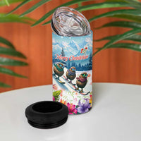 New Zealand Merry Christmas 4 in 1 Can Cooler Tumbler Kiwi Birds Snow Boarding-Vibrant Tropical Flower LT03 - Polynesian Pride
