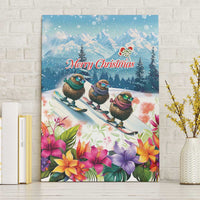 New Zealand Merry Christmas Canvas Wall Art Kiwi Birds Snow Boarding-Vibrant Tropical Flower LT03 Without Frame White - Polynesian Pride