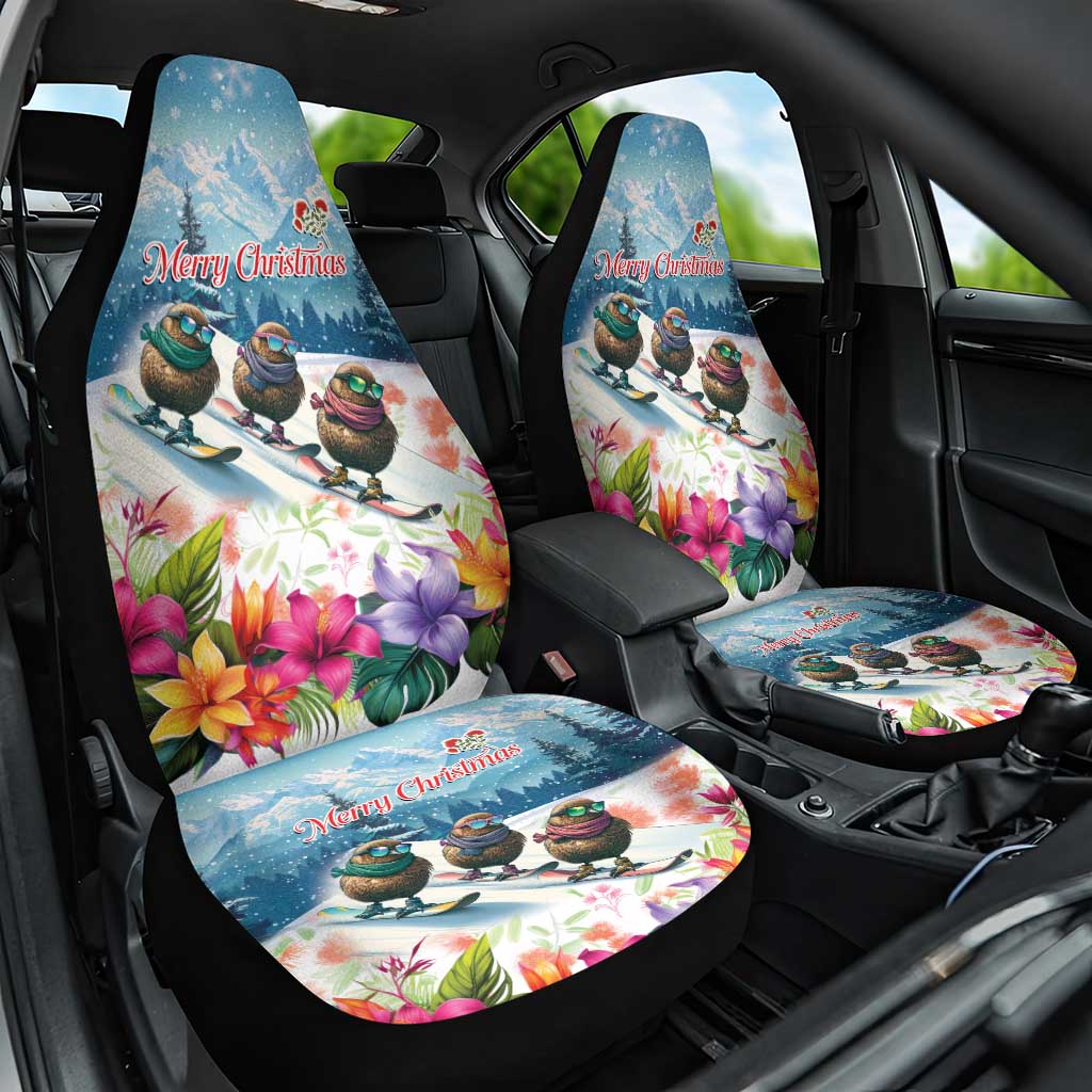 New Zealand Merry Christmas Car Seat Cover Kiwi Birds Snow Boarding-Vibrant Tropical Flower LT03 One Size White - Polynesian Pride