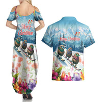 New Zealand Merry Christmas Couples Matching Summer Maxi Dress and Hawaiian Shirt Kiwi Birds Snow Boarding-Vibrant Tropical Flower LT03 - Polynesian Pride
