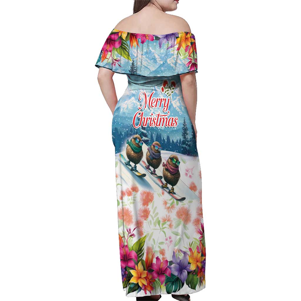New Zealand Merry Christmas Family Matching Off Shoulder Maxi Dress and Hawaiian Shirt Kiwi Birds Snow Boarding-Vibrant Tropical Flower LT03 - Polynesian Pride