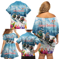 New Zealand Merry Christmas Family Matching Off Shoulder Short Dress and Hawaiian Shirt Kiwi Birds Snow Boarding-Vibrant Tropical Flower LT03 - Polynesian Pride