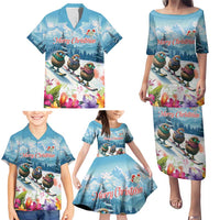 New Zealand Merry Christmas Family Matching Puletasi and Hawaiian Shirt Kiwi Birds Snow Boarding-Vibrant Tropical Flower LT03 - Polynesian Pride